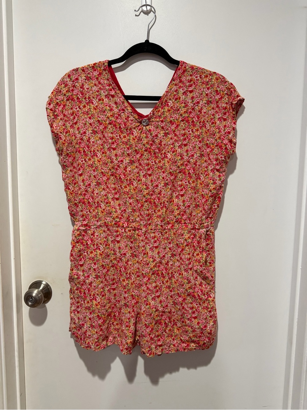 Floral V-Neck Short Sleeve Romper in Pink Floral